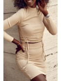 Fitted, ribbed women\'s beige set FG610 - Online store - Boutique